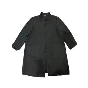 Eileen Fisher Silk Blend Open Front Patch Pocket Jacket Band Collar XL